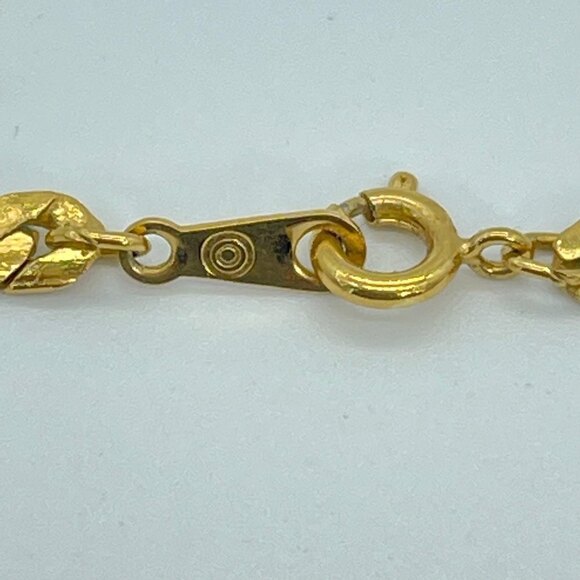 Blue Enamel with Gold Metal Art Deco Link Herringbone Chain Necklace - Picture 6 of 8